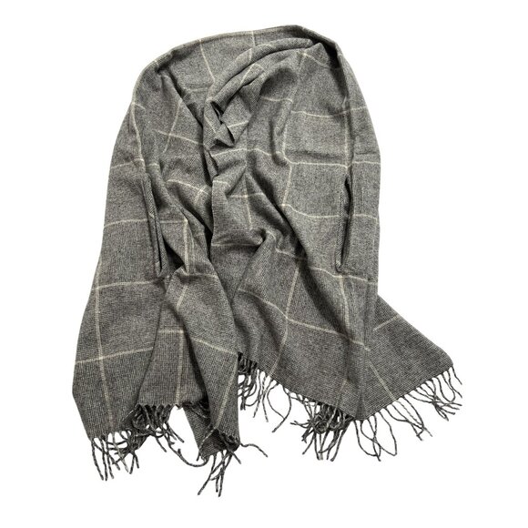 Madewell Windowpane Fringe Scarf in Grey - Picture 1 of 6